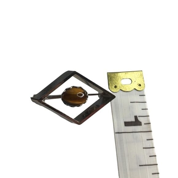 Tiger’s Eye Brooch Pin Geometric Silver Tone Acadamia 1970’s Vintage - Picture 8 of 8